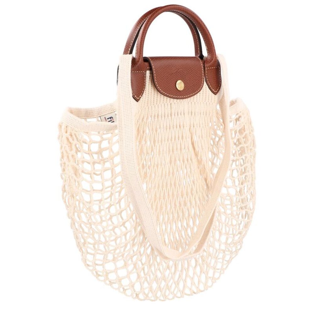 Longchamp Le Pliage Filet Large Mesh Handle Bag With Strap, White - Picture 3 of 4